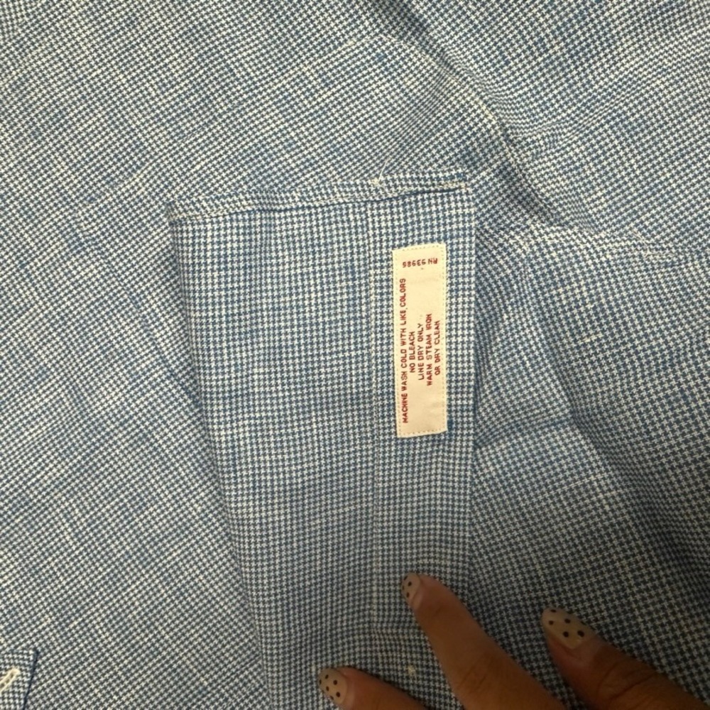 Brooks Brothers Mens L Irish Linen Blue Micro Houndstooth Button Down Shirt - Picture 4 of 12